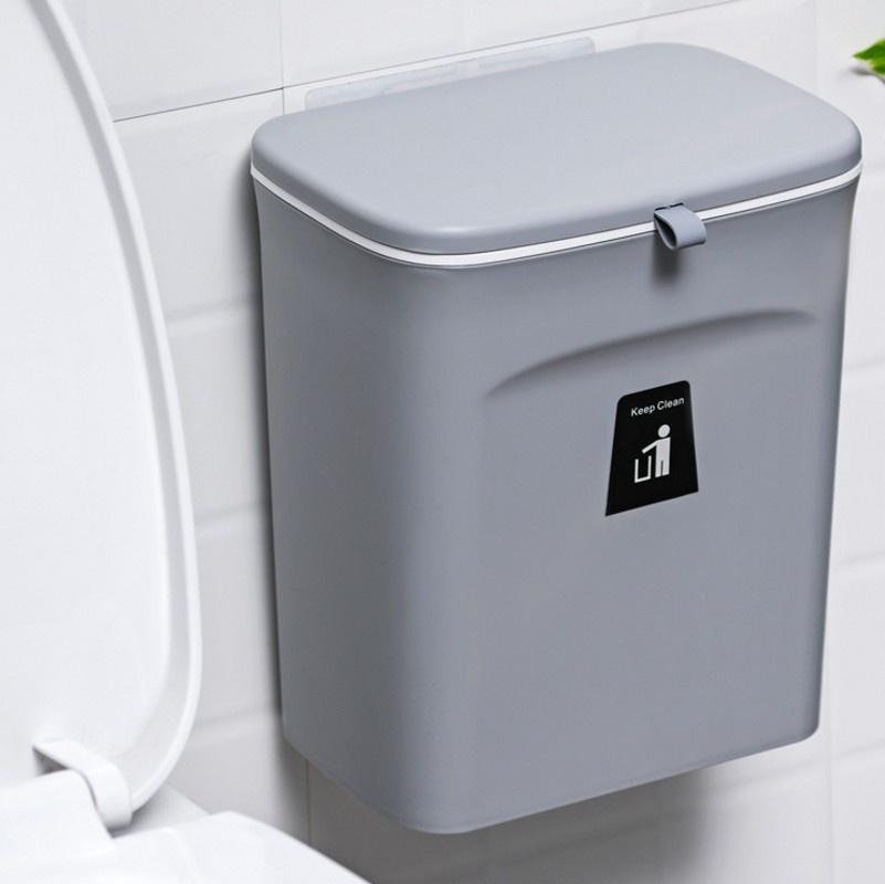 7L/9L Wall Mounted Trash Can Bin with Lid Waste Bin Kitchen Cabinet Door Hanging Trash Bin Garbage Car Recycle Dustbin Rubbish