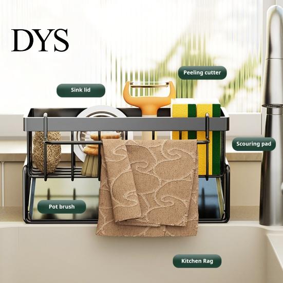 Compact Kitchen Storage Rack Sink Caddy Sponge Holder with Draining Tray Strong Load-Bearing Space-saving Solution Corrosion-Resistant Hollow