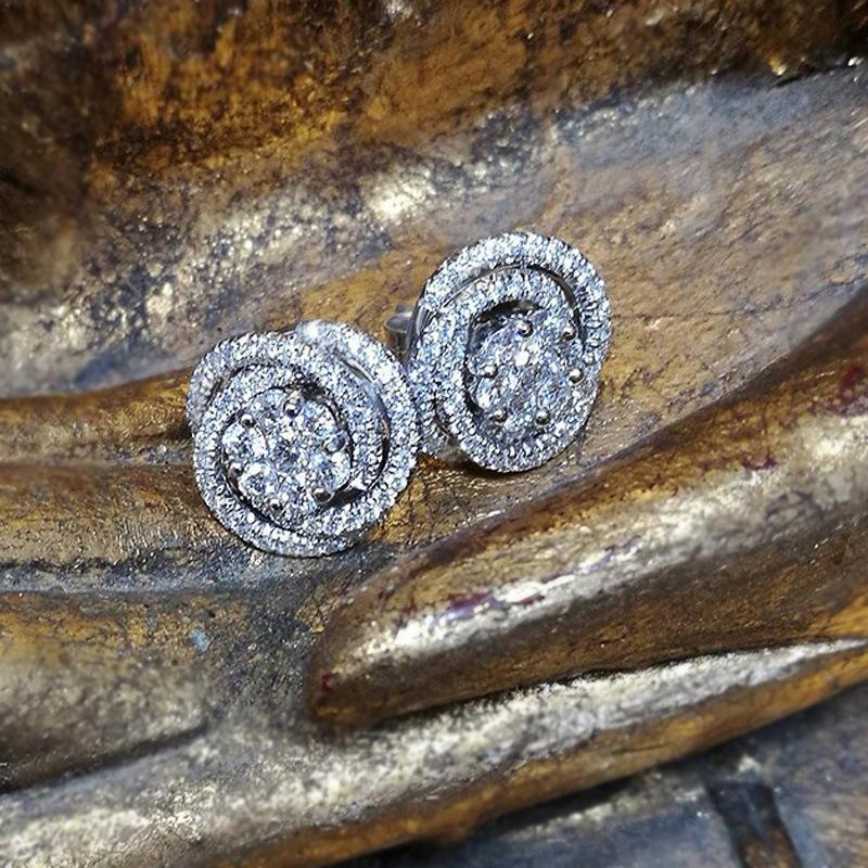 Elegant Zircon Flower Earrings Sparkling White Diamond Studs for Women Luxury Fashion Jewelry