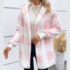 Autumn and Winter Women's Jacket Loose Plaid Wool Cardigan Fashion Sweater
