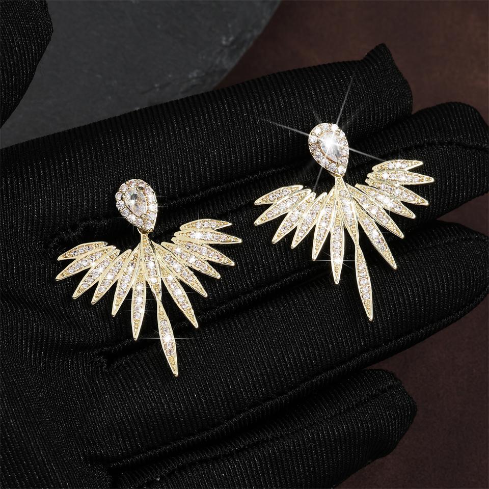 ZAKOL Fashion Luxury Feather Crystal Wing Symmetrical Stud Earrings Exquisite copper Color Party Zircon Accessories for Women