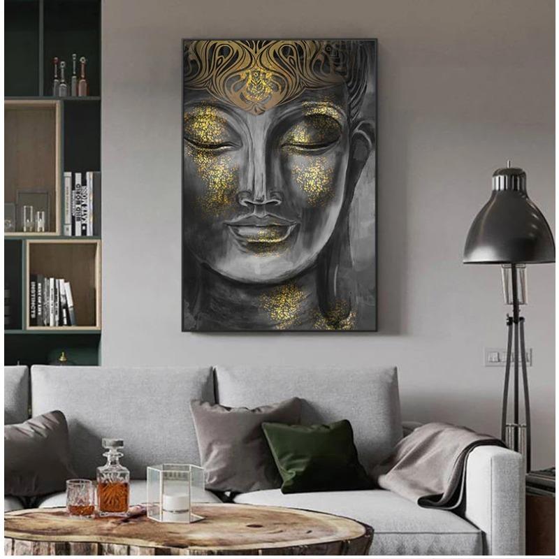 Pieces Modern Home Decor Wall Art Pictures For Living Room Golden Buddha Statue HD Canvas Oil Painting Bedroom Fashion Posters