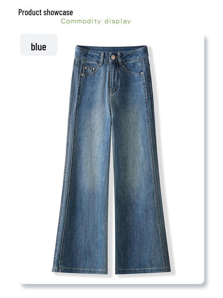 Women's Retro Blue High Waist Wide Leg Jeans - Spring 2025 Collection