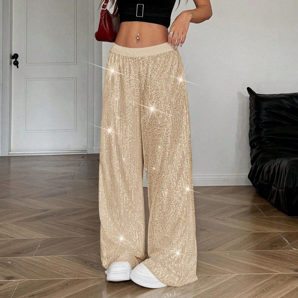 Sequin Pants Women Stretchy High Waist Wide Leg Pant Casual Loose Glitter Trousers Bling Party Clubwear