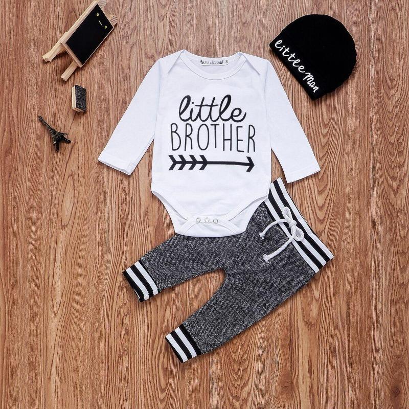 Newborn Infant Kid Baby Boy Girl Autumn Long Sleeve Tops Romper Jumpsuit Long Pants Hat Baby Clothes Outfits 3Pcs Set