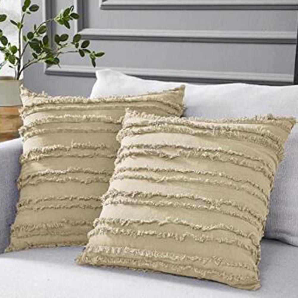 Square Throw Pillow Cover Cotton Linen Tassels Pillow Cover for Living Room Sofa Decor