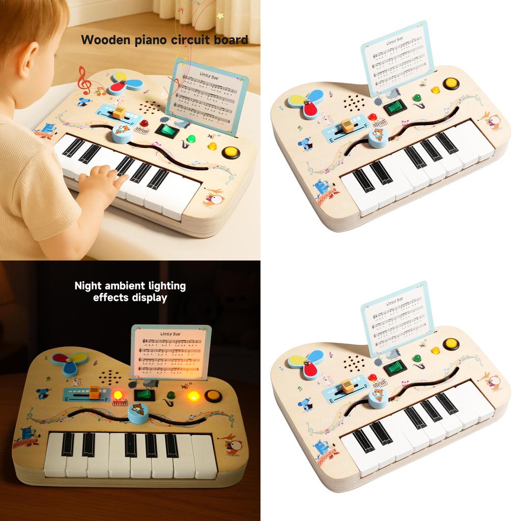 Wooden Piano Busy Board With Led Lights And Sound For Early Learning Toddlers