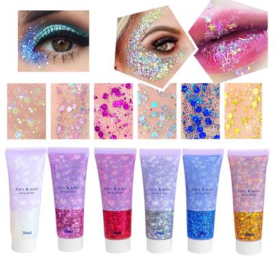 Conjunto de maquiagem com glitter para festival - pintura facial, glitter com lantejoulas grossas para olhos, lábios, cabelo e unhas - acessórios para rave, mardi gras e festas 50ML