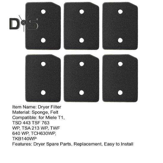 6Pcs Dryer Filter Replacement for Miele T1 Heat Pump Tumble Dryer 9164761 Lint Foam Filter Professional Dryer Spare Parts Accessories
