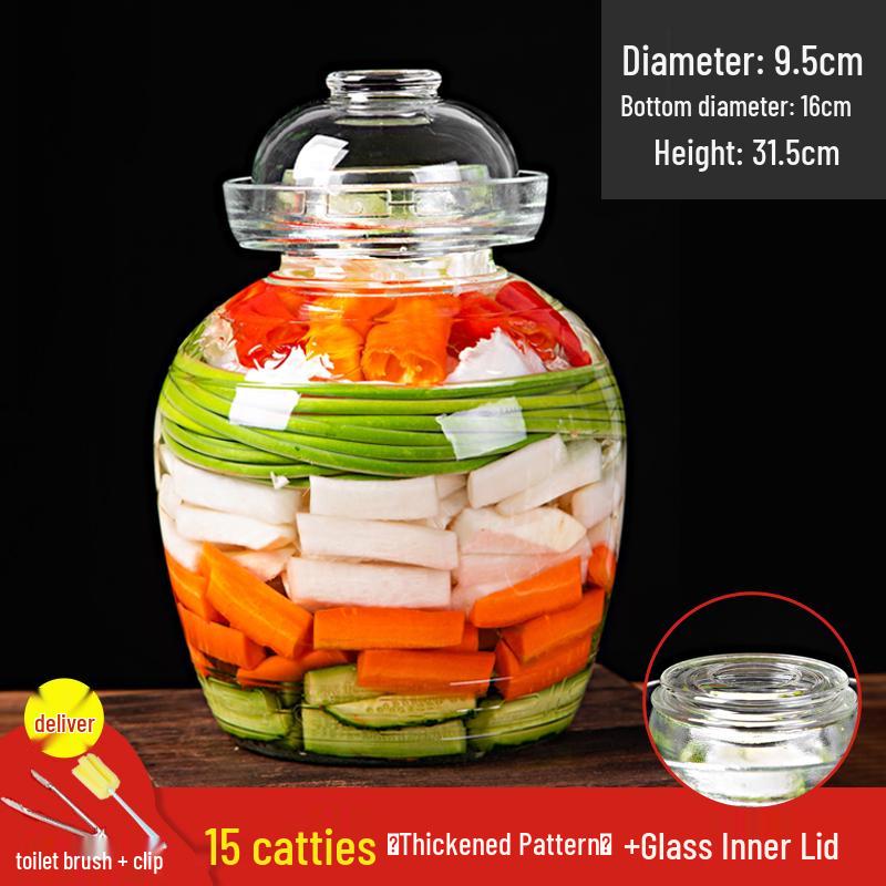 Verdicktes Glas-Gurkenglas mit Innendeckel für Sauerkraut, Kimchi und eingelegtes Gemüse