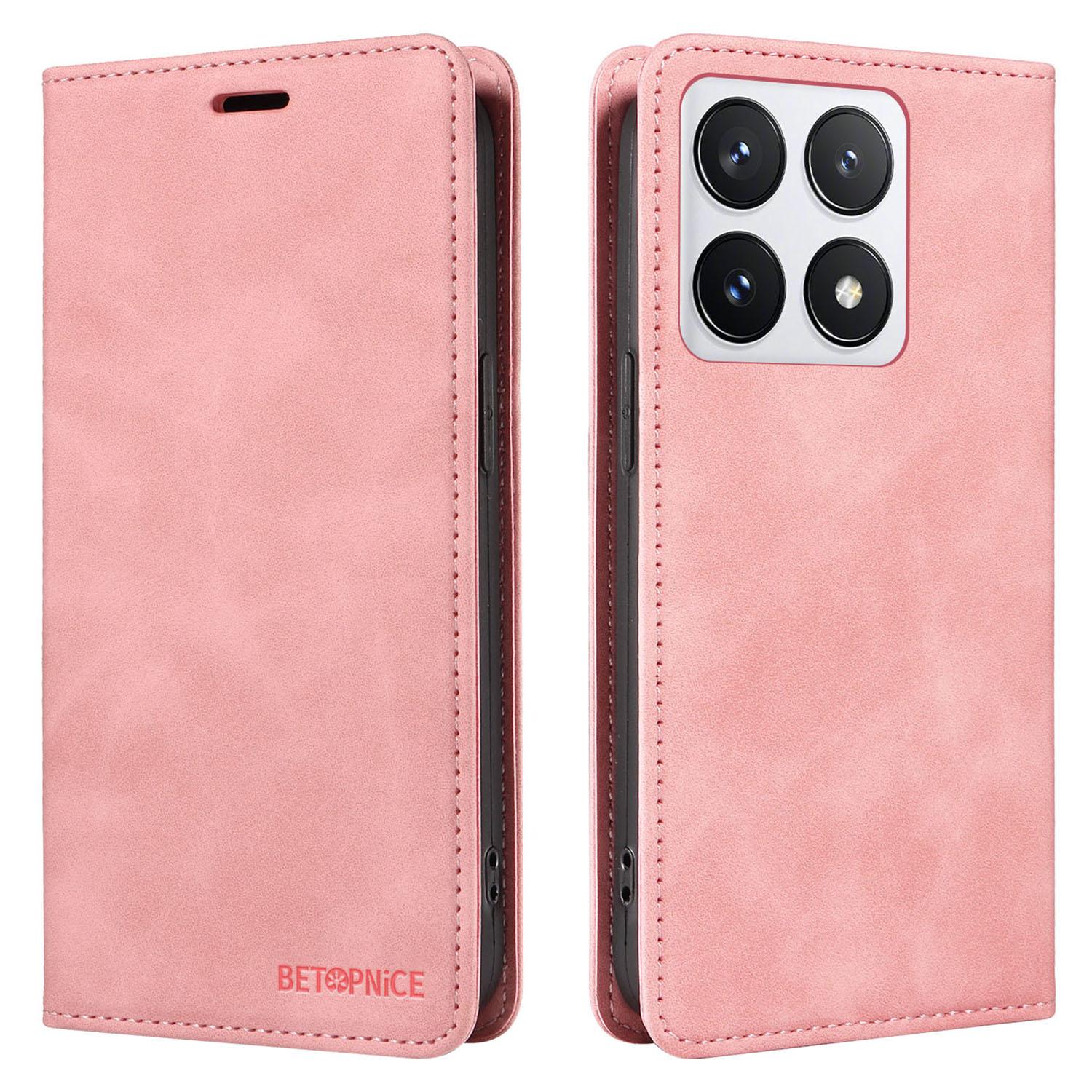 

BETOPNICE 003 For Xiaomi 14T Pro Wallet Case Leather Phone Cover with Stand Pink