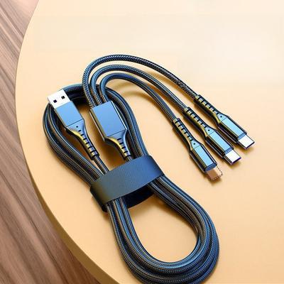 3 In 1 Fast Charging Cable 5A Braided USB Cable with Lightning Type-C Micro USB Compatible for iPhone Android Phones 1.2M Universal Charger Cord