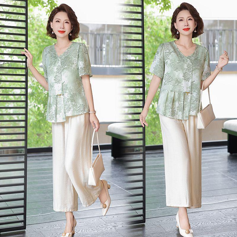 Женский летний элегантный и стильный топ с коротким рукавом, комплект из двух предметов M зелёный