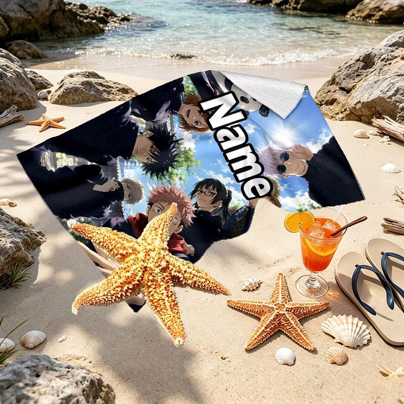 Custom Name Personalized Jujutsu Kaisen Print Beach Towel, for Trip Camping Beach Party Home Decor, Birthday Gift for Family & Friends