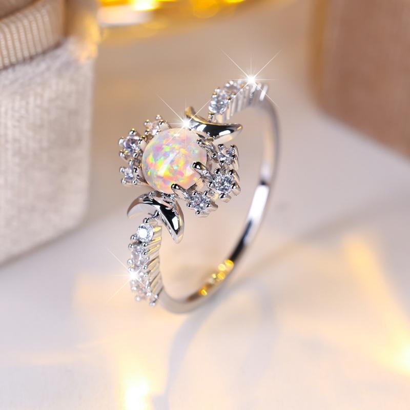 Cushion Cut Square Rainbow White Fire Opal Rings For Women Gold Horse Eye Zircon Charm Leaf Wedding Bands Party Jewelry CZ