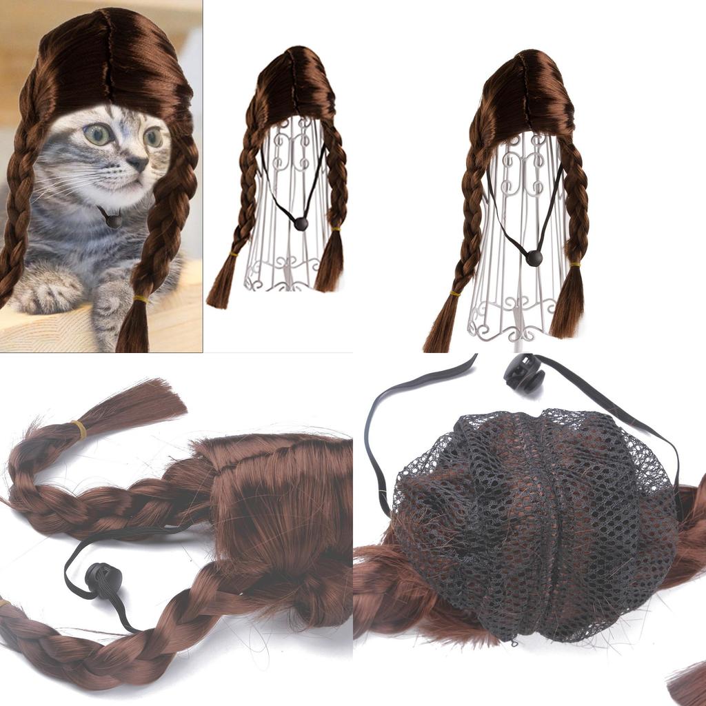 Double Brown Whimsical Braid Wig For Dogs And Cats Excellent For Holiday Events Dressup