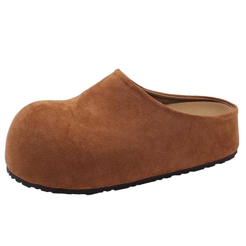 Popular Brown Retro Thick-bottomed Bag Head Dragging Women's Outer Wear 2025 New Autumn Skirt Non-slip Birken Half Slippers