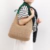 Drawstring frill handle woven tote bag