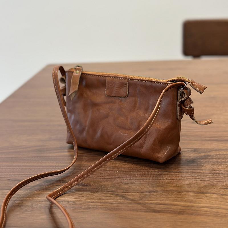 Johnature Textured Shoulder Bag Women's Genuine Leather Retro Versatile Commuter Crossbody Bag Mini Phone Bag