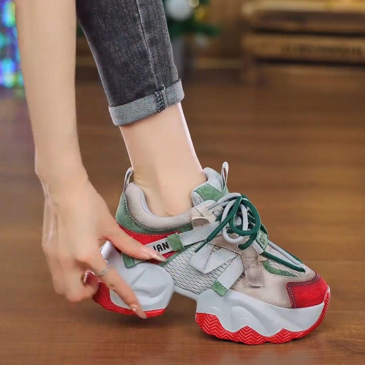 

Ретро-туфли для папы, модные, крутые, новые, на толстой подошве, увеличивающие рост, повседневные, цветные, повседневные, спортивные, женские туфли 37 красный