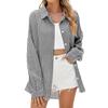 Women's Lapel Striped Loose Long Sleeved Shirt Top