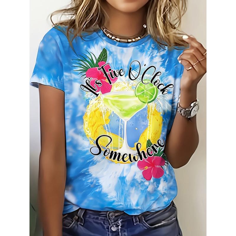 Summer Cool Watermelon Print Women's Short-sleeved Top Beach Vacation Casual Women's Fashionable T-shirt Urban Street Daily Top