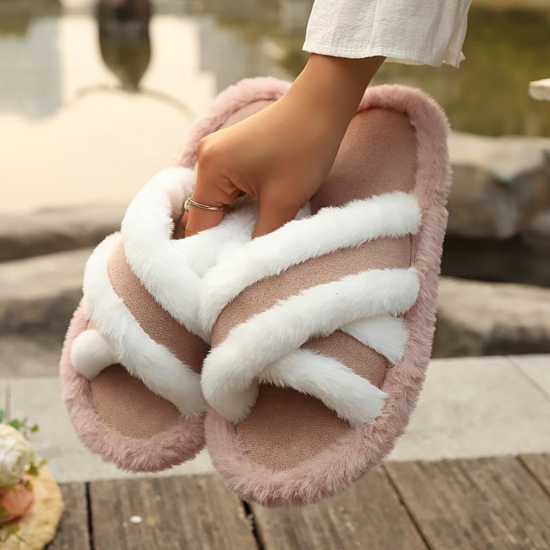 Ladies' Plush Indoor Slippers Comfortable and Warm Soft-bottom Fuzzy Shoes Home Floor Slippers