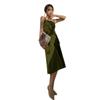 Summer New Medium Length Avocado Green Small Fairy Skirt Word Waist Drawstring Suspender Holiday Dress Woman