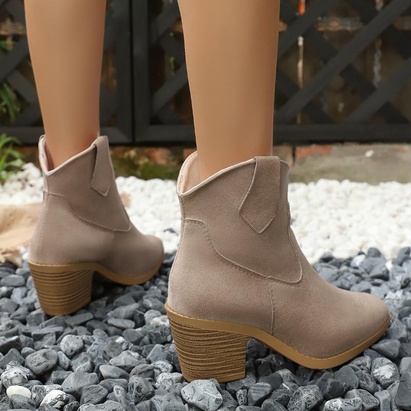Women's Booties Fashion Pointed Toe Sleeve Bull Suede Non-Slip Block Heel Single Shoes