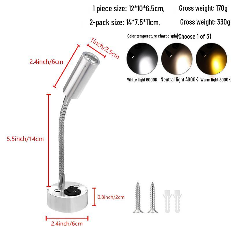 12V LED RV Bedside Spotlight 3W - Low Voltage Car/Boat/Yacht Reading Light