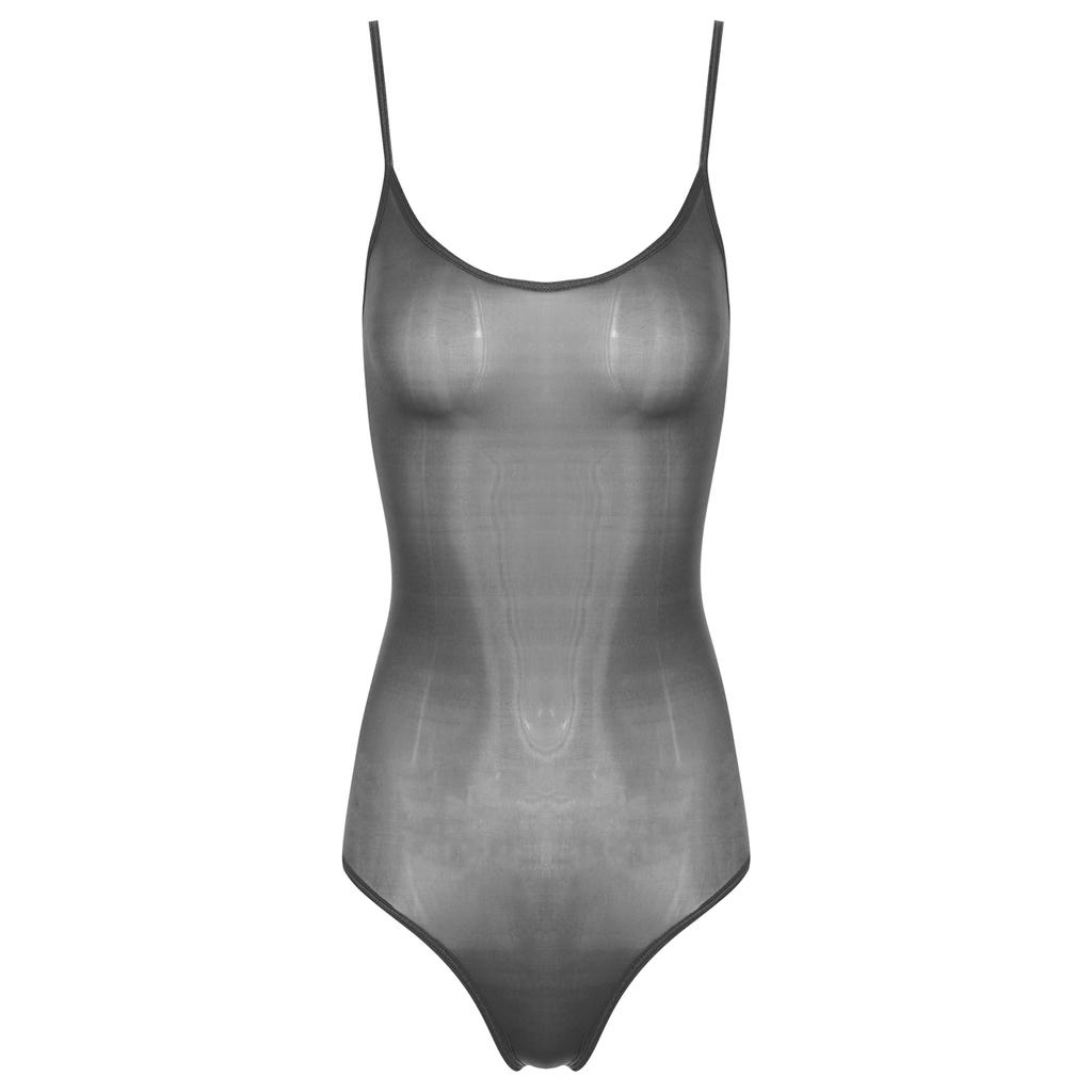 Womens Glossy Sling Bodysuit Adjustable Strap See Through Lingerie Stretchy High Cut Bodycon Lingerie
