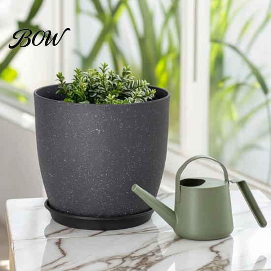 Gray Garden Pots for Patio Modern Plant Pot with Saucer, Flower Weather Resistant Planters Drainage Holes, Stone-Look Planter Indoor Outdoor