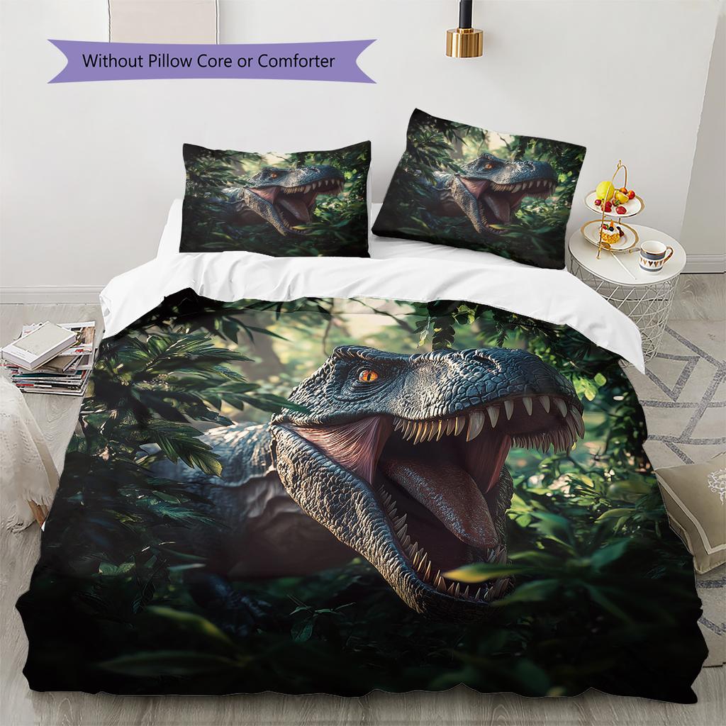 Roaring Jungle Dinosaur  Pattern Bedding Quilt Set Quilt Cover Pillowcase Home Decoration  Gift (1 * Duvet Cover + 2 * Pillowcase, Without Core)