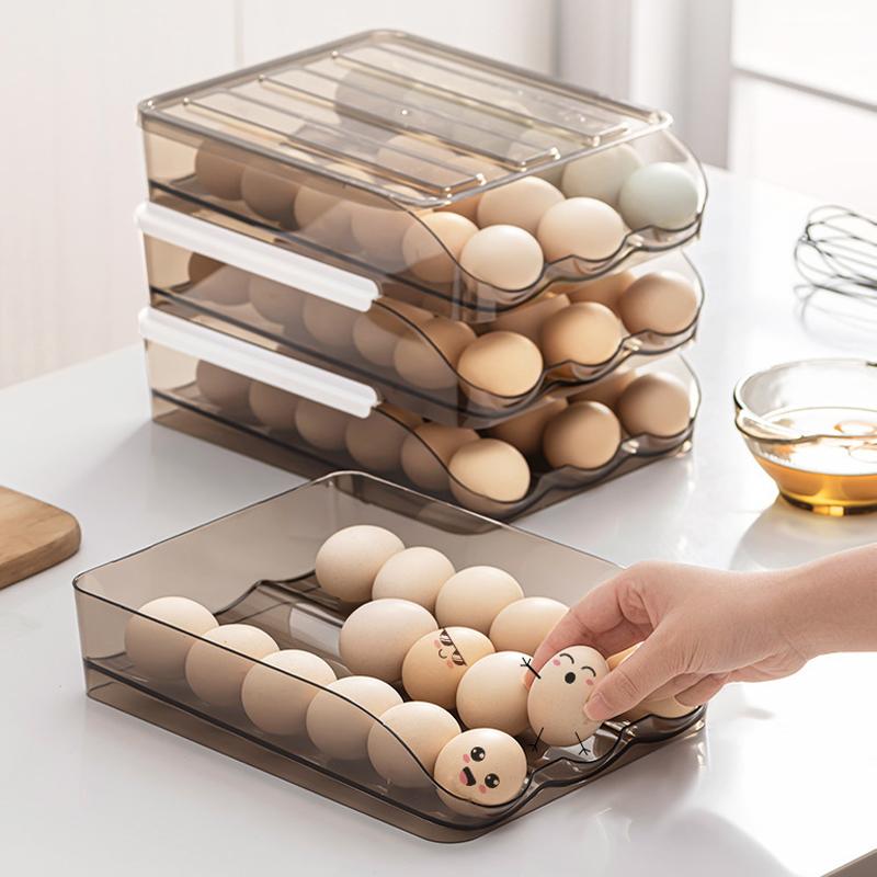 Automatischer Eierrollkarton Kühlschrank Mehrschichtige Eieraufbewahrungsbox Küchen-Eieraufbewahrungsbox Praktisches Eieraufbewahrungsgestell
