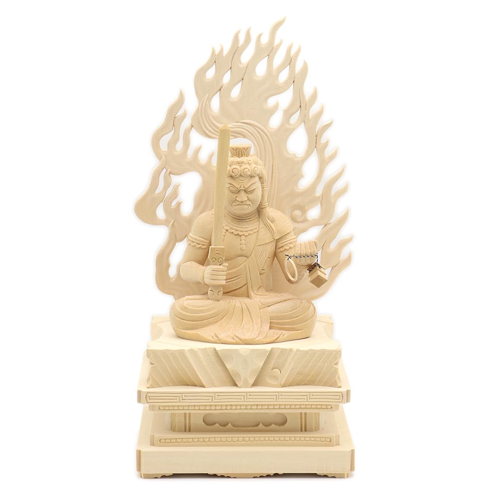 special Buddhist statue Acala seated statue inches height 31 width 16 depth carved cypress wood Flame halo Square rock base 1104 Kurita's [Myo-o] 3.5