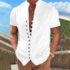 2023 Men's Retro Cotton Linen Short Sleeve Stand Collar Shirt