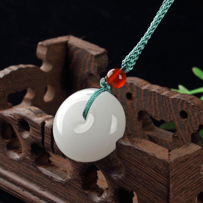 Xinjiang Platinum Silk Jade Bamboo Pendant - Natural White Jade Ping An Kou Ruyi Design