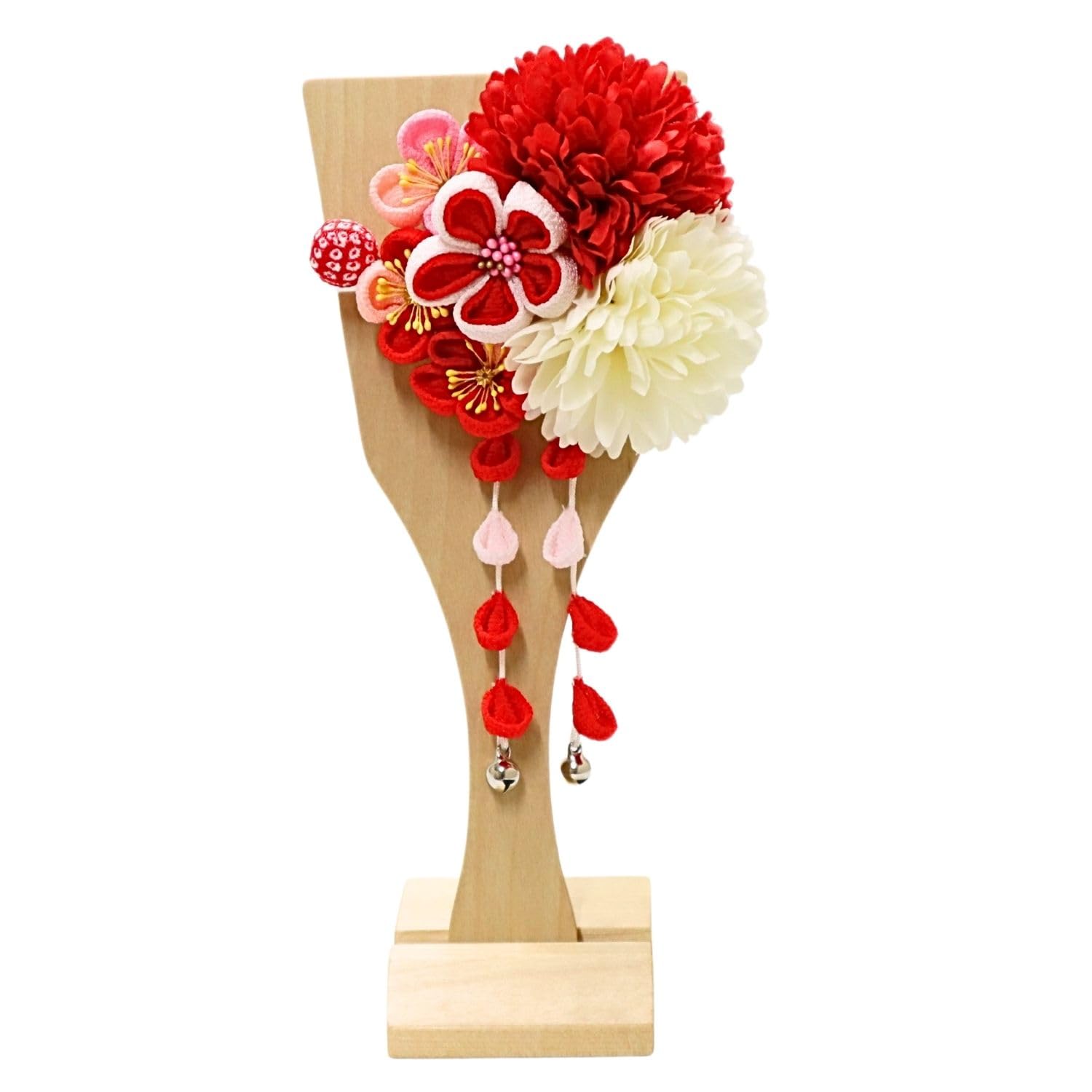 

Tsumamizaiku Hagoita Hair Ornament Hagoita Red Dahlia with Height Girl 3-41 Stand, 21cm,