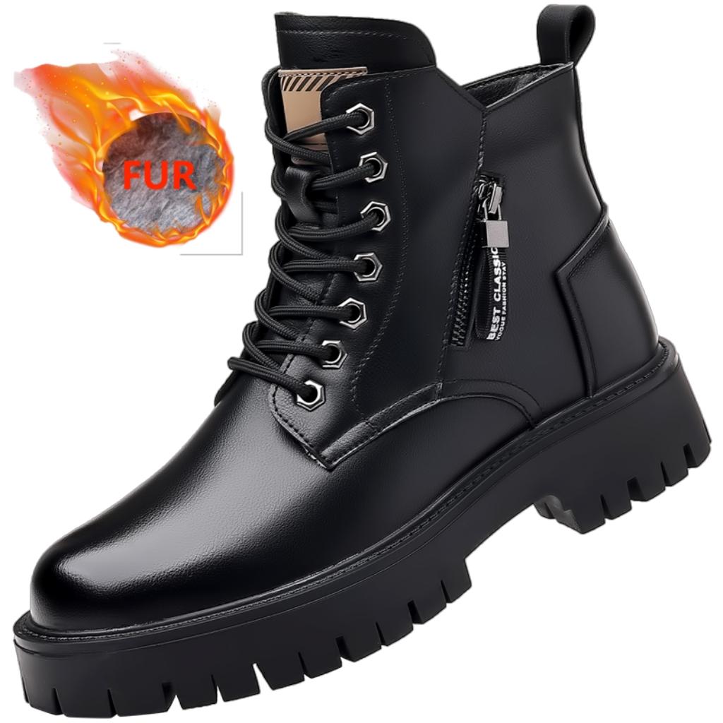 Fashion Winter High Top Warm Leather Boots Fashionable Thick Soled Outdoor Men's Motorcycle Boots High-quality Comfortable Leather Boots