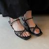 Mode NEU Sommer Damen Sandalen Spaltleder Schuhe für Damen Offene Zehen Knöchelriemchen Schuhe Eckige Zehenpartie Extravaganter Absatz Schmale Riemchen Sandalen