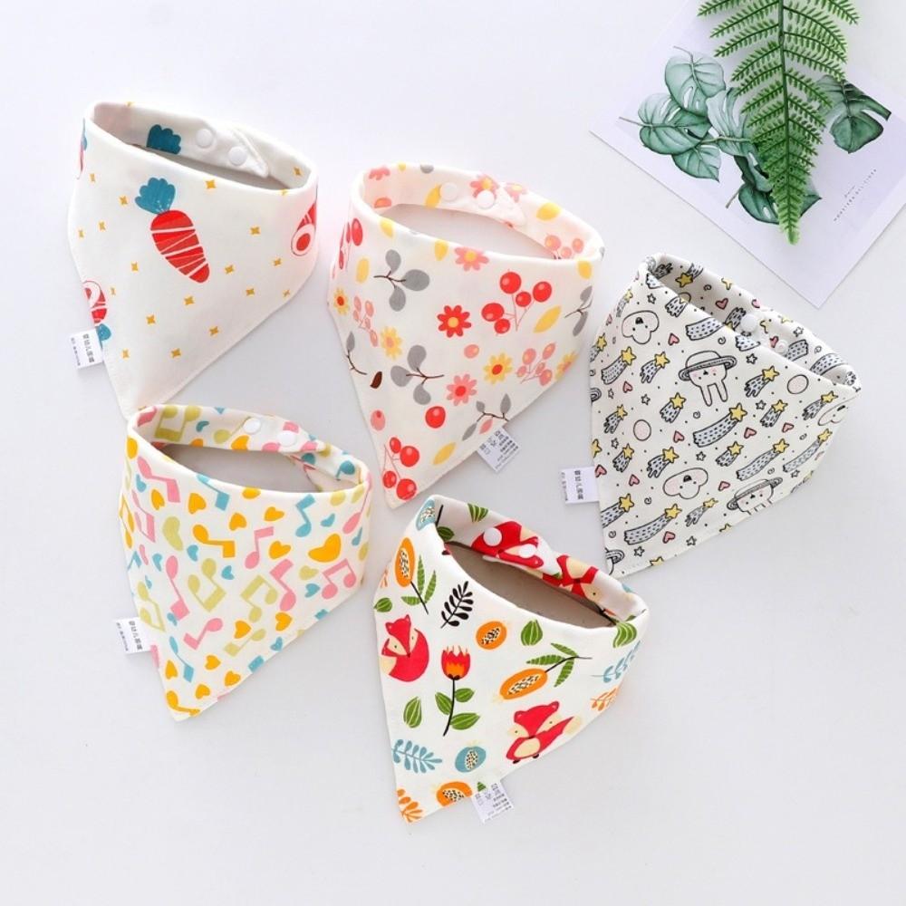 5PCS/SET Triangle Design Cotton Bibs Cartoon Print Saliva Towel Cute Feeding Bibs Newborn Feeding