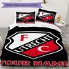 Benutzerdefinierter Name FC Utrecht Muster Bettwäsche Steppdecke Set Steppdecke Bezug Kissenbezug Heimdekoration Geburtstagsgeschenk (1*Bettbezug+2*Kissenbezug ohne Füllung)