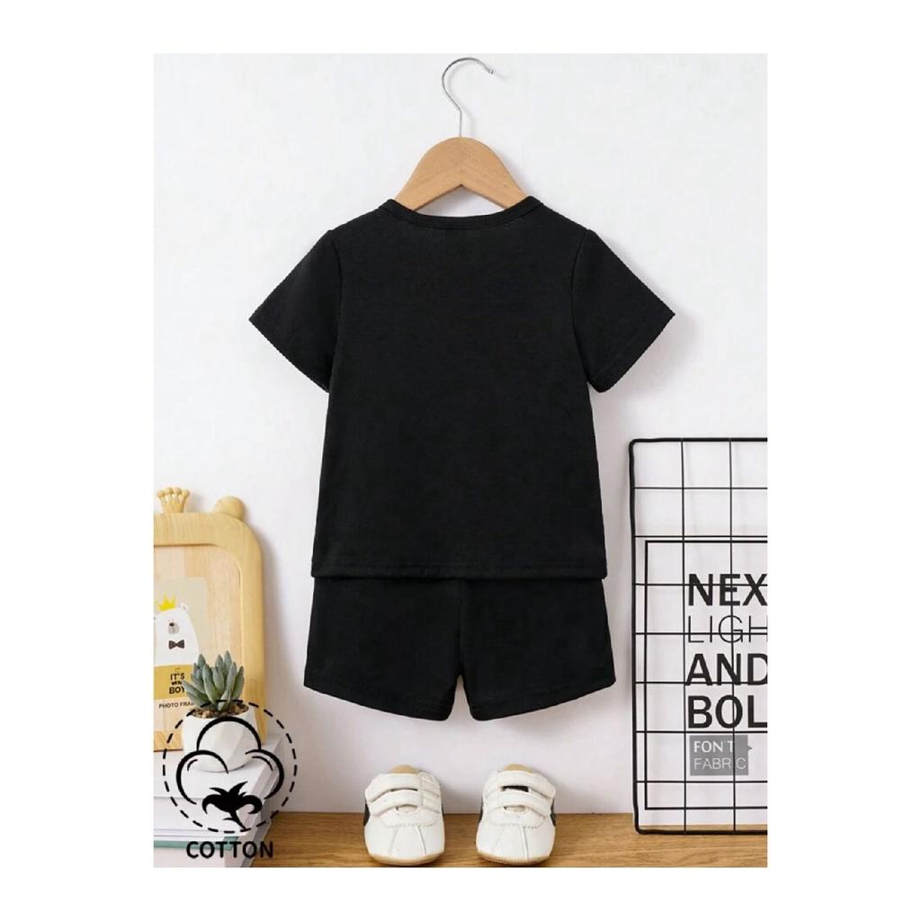 Boy's King Printed Black And White Shorts T-shirt Set