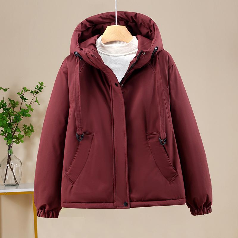Women's Winter Down Cotton-padded Jacket Fleece Short Parkas Loose Hooded Outerwear Lady Casual Thicken Windproof Coats