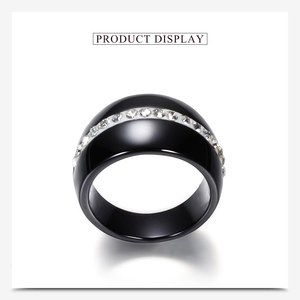 European & American 14MM Large Black & White Diamond-Set Ceramic Couple Rings - Elegant & Fashionable.