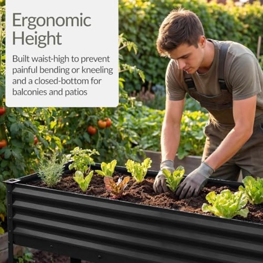 48x24x30in Galvanized Raised Garden Bed Metal Elevated Planter Box for Vegetable Garden Backyard Patio Balcony Black