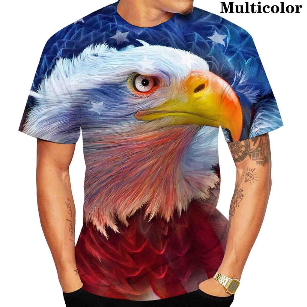 Modna koszulka męska z nadrukiem 3D Orła Luźna damska i męska Fajne letnie topy sportowe z krótkim rękawem