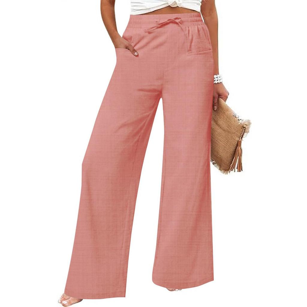 Women's Cotton And Linen Fashion Casual Pocket Drawstring Trousers
