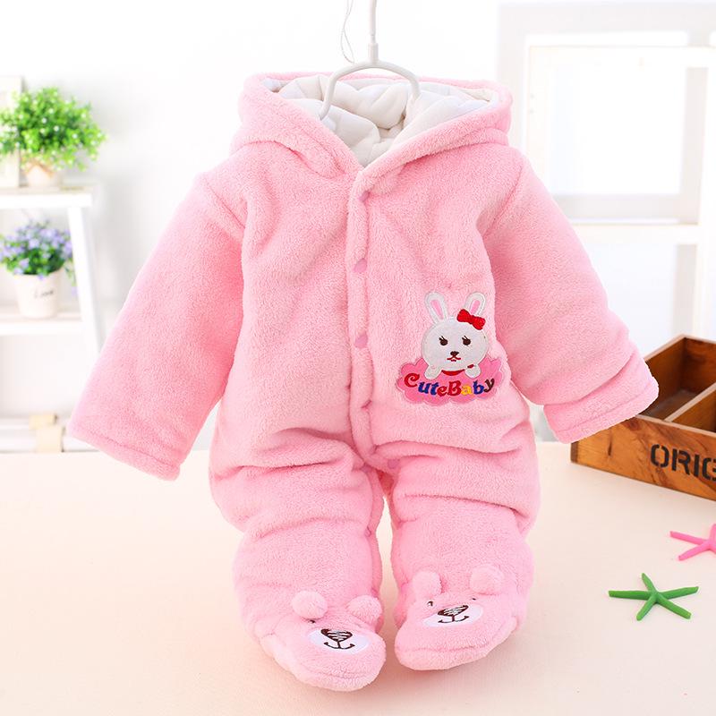 Polka Dot Bear Footed Baby Romper - Coral Fleece Crawling Suit for Autumn and Winter
