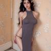 Plus Size Night Oath Tiffi High Slit Ice Silk Cheongsam Lingerie Dress
